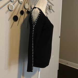 INC sweater with open shoulders and stud detailing
